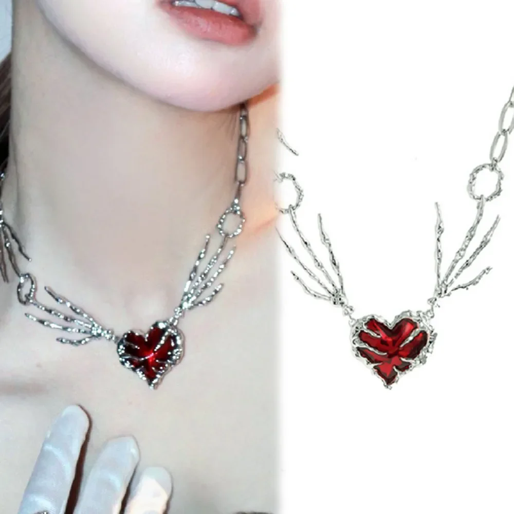 Cruz corazón piedra roja mano  - Women'S Emo Accessories reseña y precio